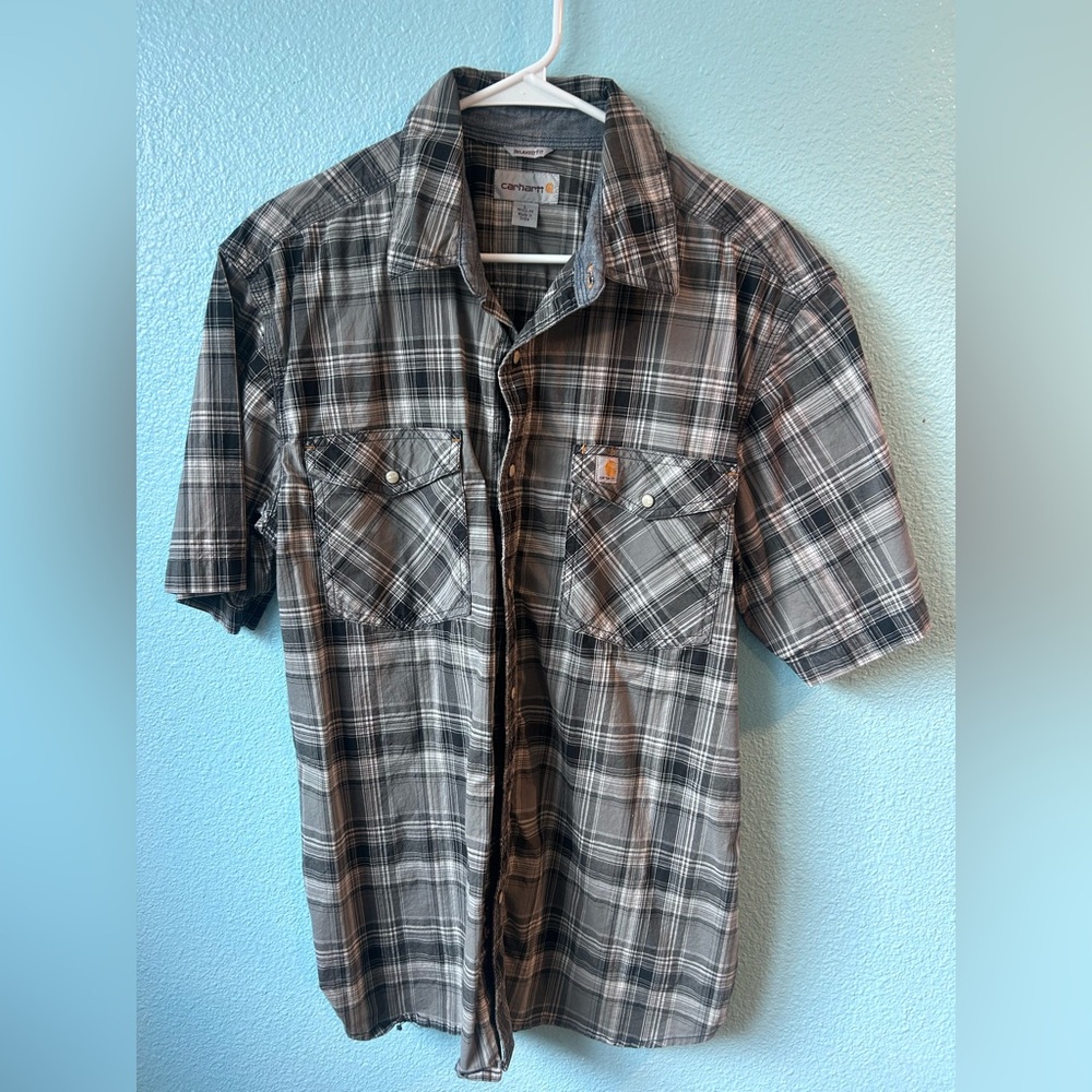 Carhartt Men's Black and White Plaid Button Down Shirt